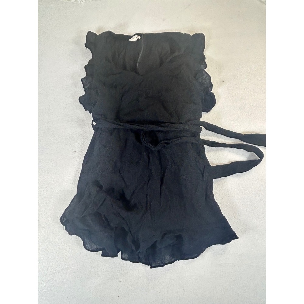 ee:some Women Black Ruffle Gauze Romper BK7658 Boho Wrap Tie Waist Medium